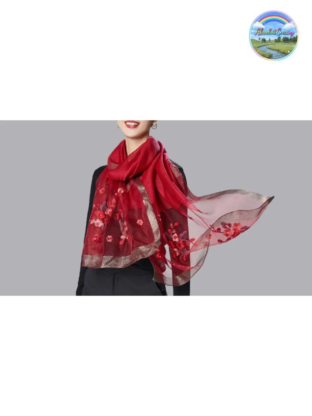 Embroidered Silk Blend Scarf, 75x28 Inch Long Shawl & Wrap, Breathable & Soft